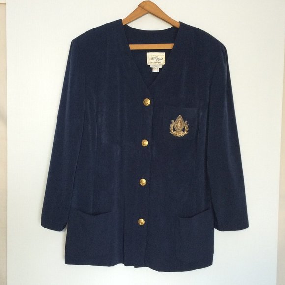 Joseph Ribkoff Vision Plus Womens Blazer Sz 14 Blue Long Sleeve Golden Buttons - Picture 1 of 9